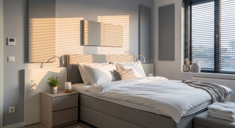 Quarto organizado com cama box casal iluminado pela luz natural